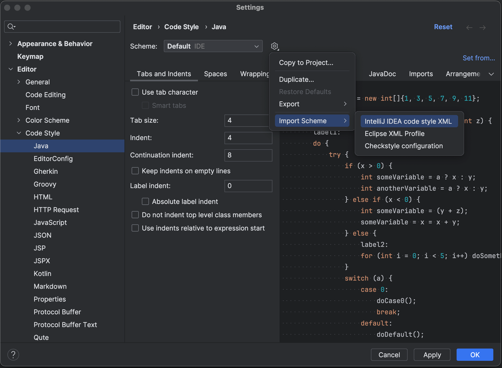 Intellij code convention formatter